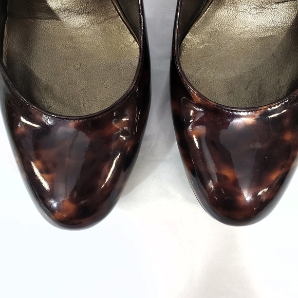 Stuart Weitzman Platsway Brown Patent Leather Marbled Platform Heels - Picture 4 of 8